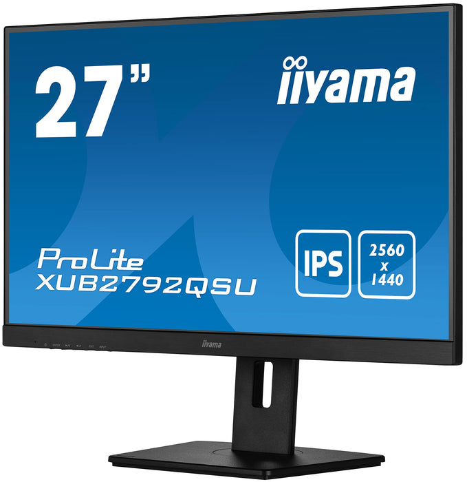 iiyama ProLite XUB2792QSU-B5 - LED monitor - 27" - 2560 x 1440 WQHD @ 75 Hz - IPS - 350 cd/m² - 1000:1 - 5 ms - HDMI, DVI, DisplayPort - speakers - matte black