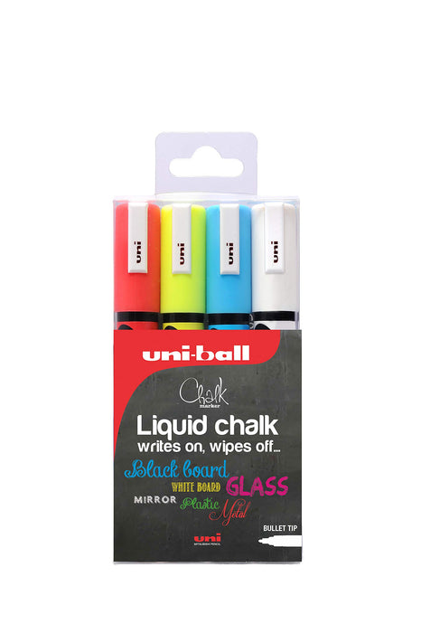 Best Value uni-ball Chalk Markers PWE-5M Medium Bullet Tip - Assorted Colour, Pack of 4