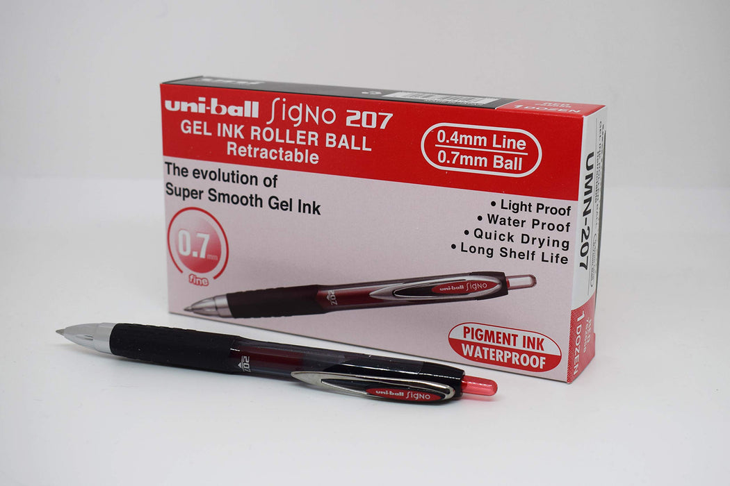 Best Value Uni-ball 704527 SigNo 207 Gel Rollerball Pen Retractable Fine 0.7mm Tip 0.5mm Line Red Ref 9004602 [Pack of 12]