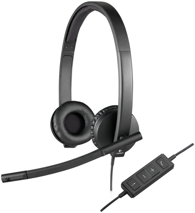 Best Value Logitech H570e Wired Headset, Stereo Headphones with Noise-Cancelling Microphone, USB, In-Line Controls with Mute Button, Indicator LED, PC/Mac/Laptop - Black