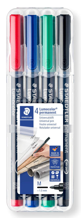 Best Value Staedtler 317 WP4 Lumocolor Universal Permanent Medium Pens - Assorted Colours