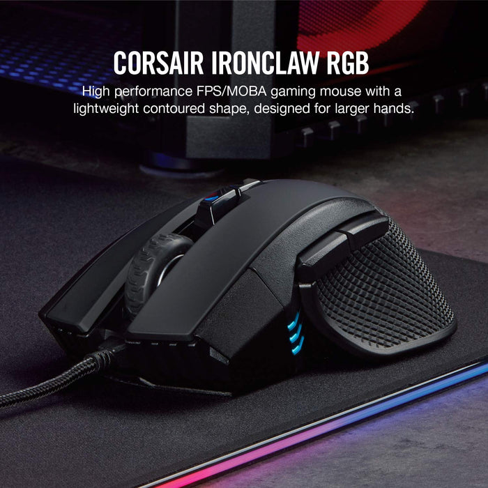 Best Value Corsair Ironclaw RGB Optical FPS/MOBA Gaming Mouse (18000 DPI Optical Sensor, 7 Programmable Buttons, RGB Multi-Colour Backlighting, Xbox One Compatible) - Black