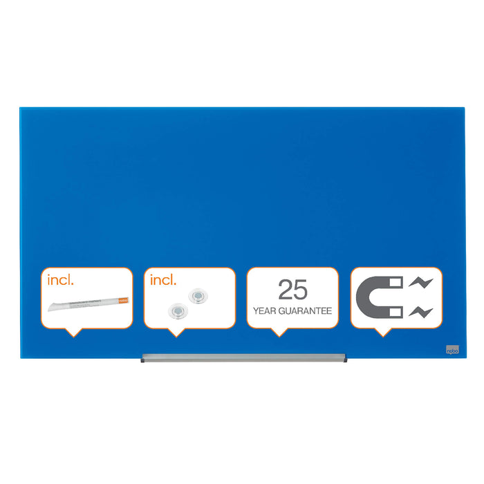 Best Value Nobo Glass Whiteboard, Magnetic, 993 x 559 mm, Includes Marker, Magnets and Fitting Kit, Blue, 1905188