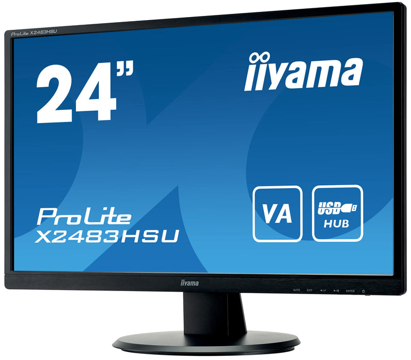 iiyama ProLite X2483HSU-B5 - LED monitor - 24" (23.8" viewable) - 1920 x 1080 Full HD (1080p) @ 75 Hz - VA - 250 cd/m² - 3000:1 - 4 ms - HDMI, DisplayPort - speakers - black, matte finish