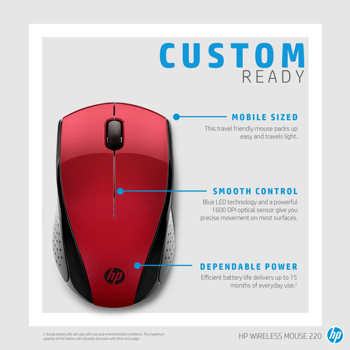 HP 220 - Mouse - 3 buttons - wireless - 2.4 GHz - USB wireless receiver - sunset red - CTO - for OMEN Obelisk by HP 875, HP 27, Laptop 15, Pavilion Gaming TG01, Spectre x360 Laptop