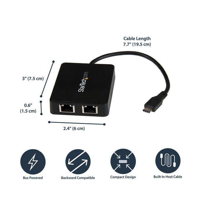 Best Value StarTech.com US1GC301AU2R USB-C to Dual Gigabit Ethernet Adapter with USB 3.0 (Type-A) Port, USB Type-C Gigabit Network Adapter