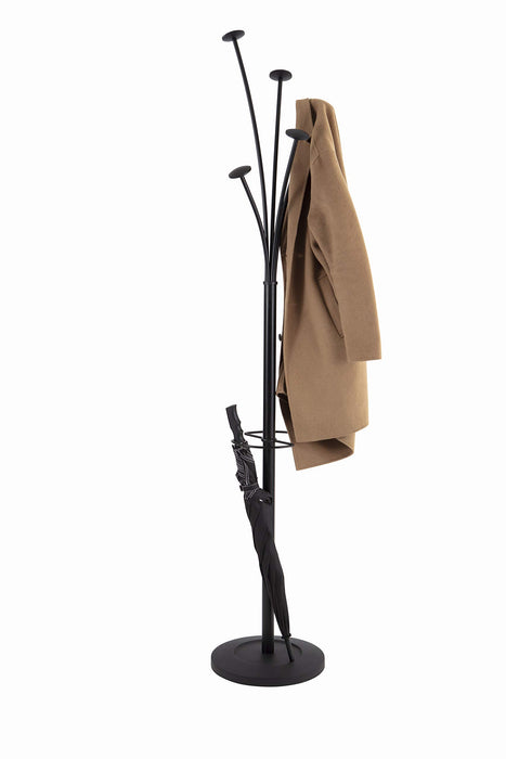 Best Value Alba Festival Hat and Coat Stand Tubular Steel with Umbrella Holder and 5 Pegs Black Ref PMFESTY N