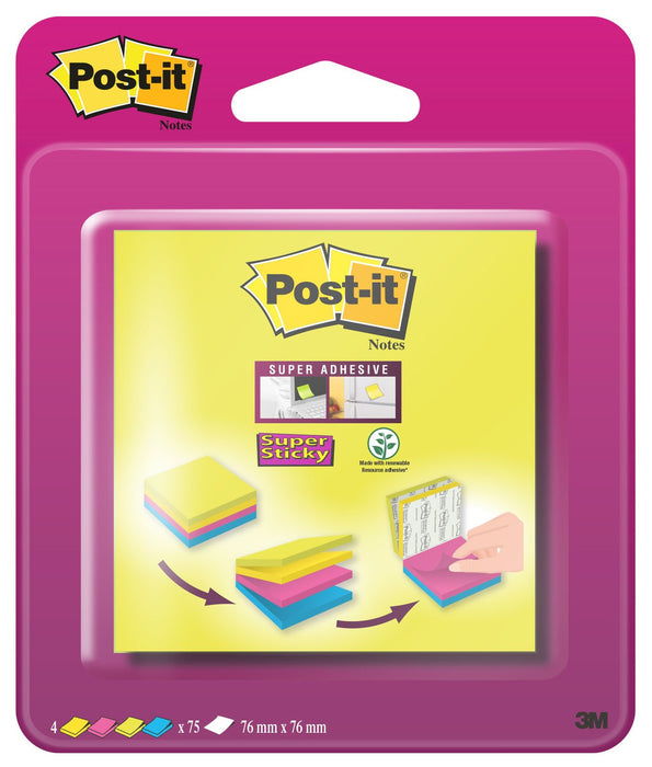 Best Value Post-It 76 x 76 mm Super Multi Sticky Notes - Blue/Neon/Green/Yellow/Pink