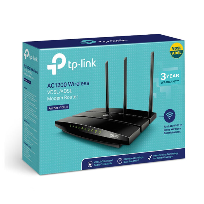 Best Value TP-Link AC1200 Wireless Dual Band VDSL/ADSL Modem Router for Phone Line Connections (BT Infinity, TalkTalk, EE and PlusNet Fibre) 1 USB, 2.0 Ports, UK Plug (Archer VR400)