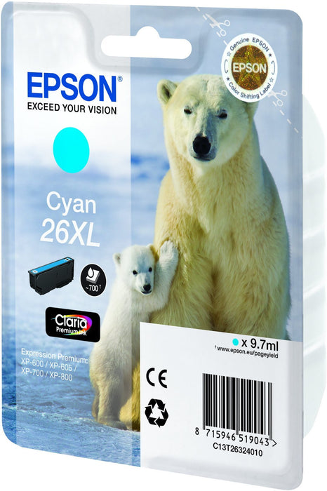 Best Value Epson Polar Bear 26 Ink Cartridge, XL High Capacity, Cyan, Genuine, Amazon Dash Replenishment Ready