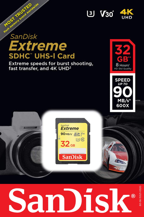 Best Value SanDisk Extreme 32GB SDHC Memory Card up to 90MB/s, Class 10, U3, V30