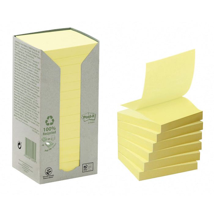 Post-it Recycled Z-Notes  76 mm x 76 mm Canary Yellow (Pack 16) 7100172251