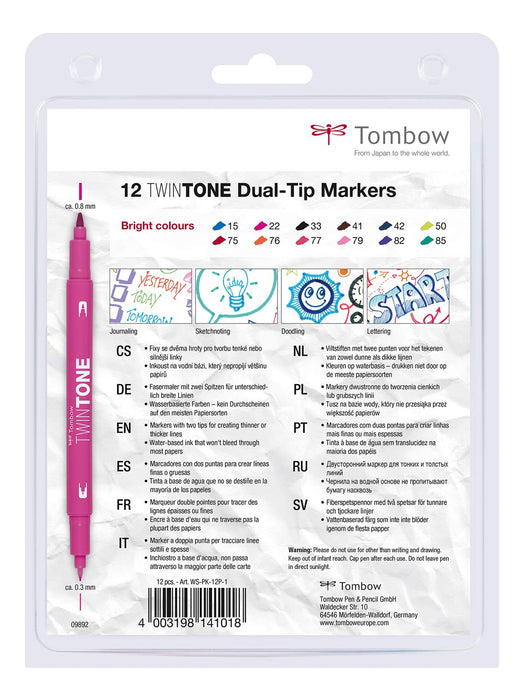 Best Value Tombow WS-PK-12P-1 Twin Tone Dual-Tip Marker - Bright Colours (Pack of 12)