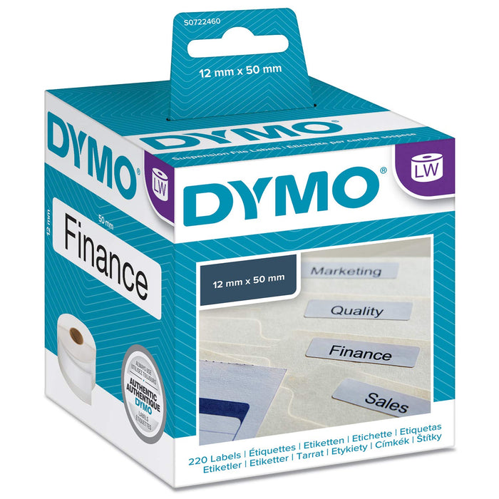 Best Value Dymo 12 mm x 50 mm LW Suspension File Labels, Roll of 220 Easy-Peel Labels, Self-Adhesive, for LabelWriter Label Makers, Authentic