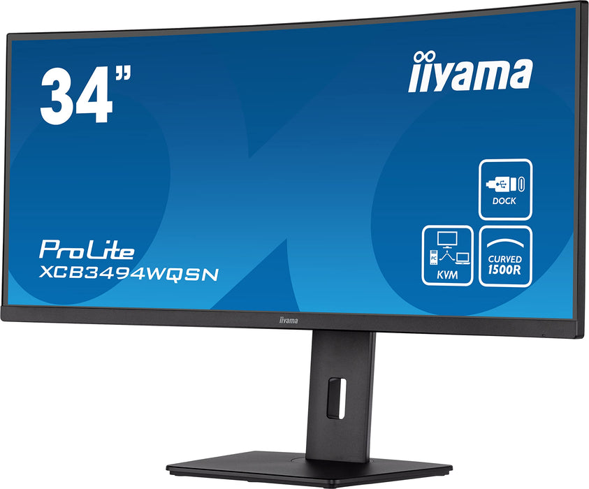 iiyama ProLite XCB3494WQSN-B5 - LED monitor - curved - 34" - 3440 x 1440 UWQHD @ 120 Hz - VA - 300 cd/m² - 3000:1 - 0.4 ms - HDMI, DisplayPort, USB-C - speakers - matte black