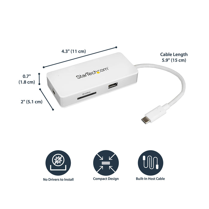 Best Value StarTech.com DKT3CHSD4GPD USB-C Multiport Adapter - SD (UHS-II) Card Reader - 100W Power Delivery - 4K HDMI - GbE - 1x USB 3.0