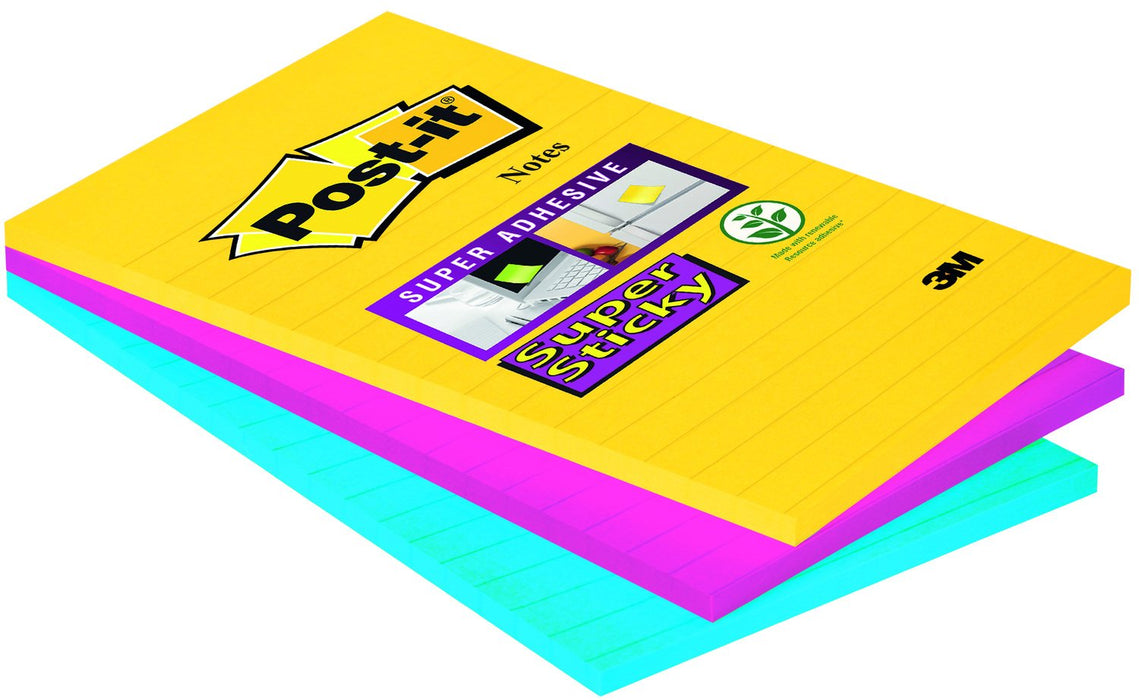 Best Value Post-it 696050 Super Sticky Note Pad, Lined Rio Colour Collection, 101 x 152 mm (3 Pads, 90 sheets per pad)