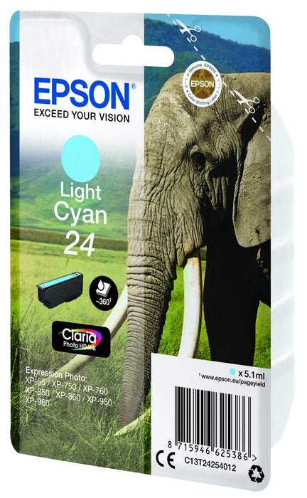 Best Value Epson C13T24254012 Claria Photo HD Ink Elephant 24 Series, Light Cyan, Genuine, Amazon Dash Replenishment Ready