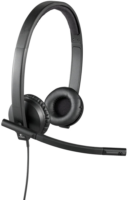 Best Value Logitech H570e Wired Headset, Stereo Headphones with Noise-Cancelling Microphone, USB, In-Line Controls with Mute Button, Indicator LED, PC/Mac/Laptop - Black