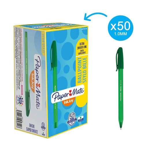 Best Value Paper Mate InkJoy 100 CAP Ball Pen with 1.0 mm Medium Tip, Green, Pack of 50