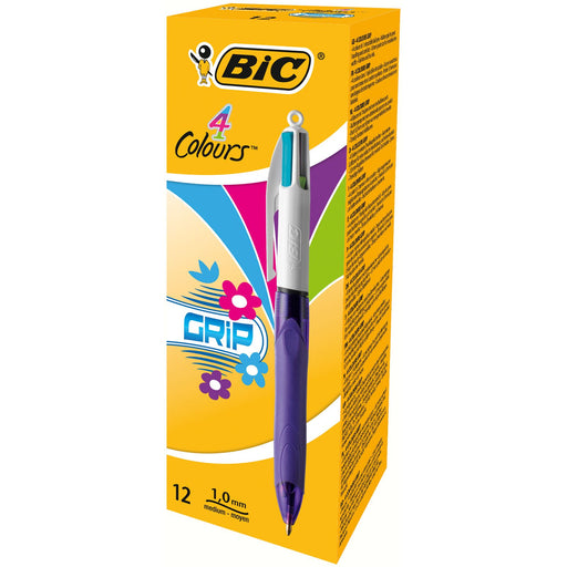 Best Value BIC 4 Colours Grip Ballpoint Pens Fashion Colours 12 Box