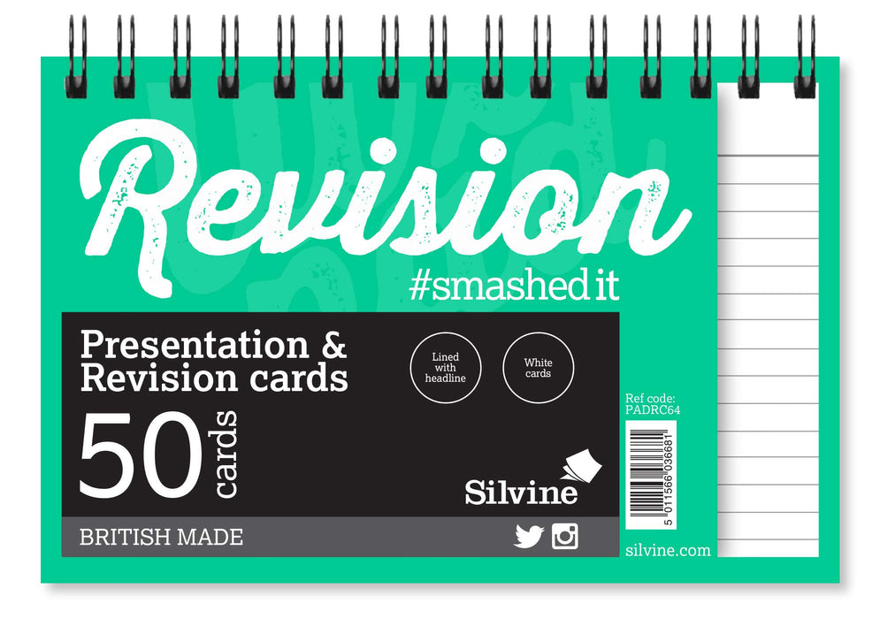 Best Value Silvine PADRC64 Twin Wire white revision & presentation cards - lined with headline - 50 cards per book (152 x 102mm) x 10 books