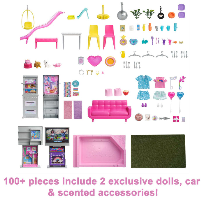 Barbie 60th Celebration Dreamhouse Playset (3.75 Ft) With 2 Dolls  Car & More /HCD51/ (UK Sales Only