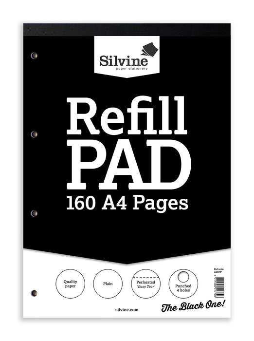 Best Value Silvine 160 Page A4 Refill Pad, Head Bound and Punched 4 Holes. Plain White Pages. Ref A4RPP [Pack of 6]