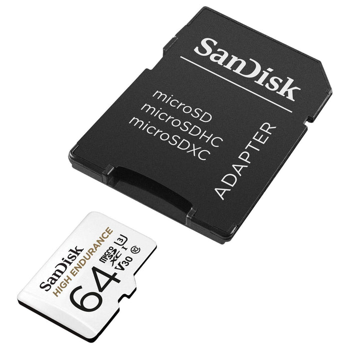 Best Value SanDisk High Endurance Video Monitoring Cards for Dashcams and Home Monitoring 64 GB MicroSDXC Card + SD Adapter, Up to 100 MB/s Read and 40 MB/s Write, Class 10, U3, V30, White