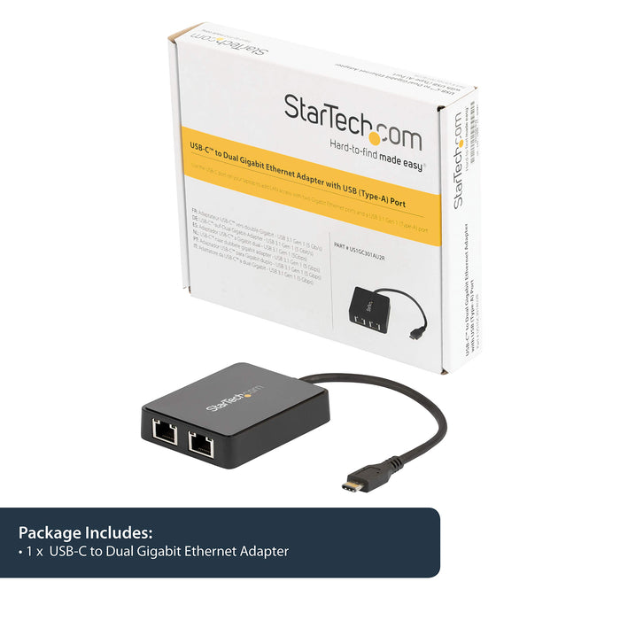 Best Value StarTech.com US1GC301AU2R USB-C to Dual Gigabit Ethernet Adapter with USB 3.0 (Type-A) Port, USB Type-C Gigabit Network Adapter