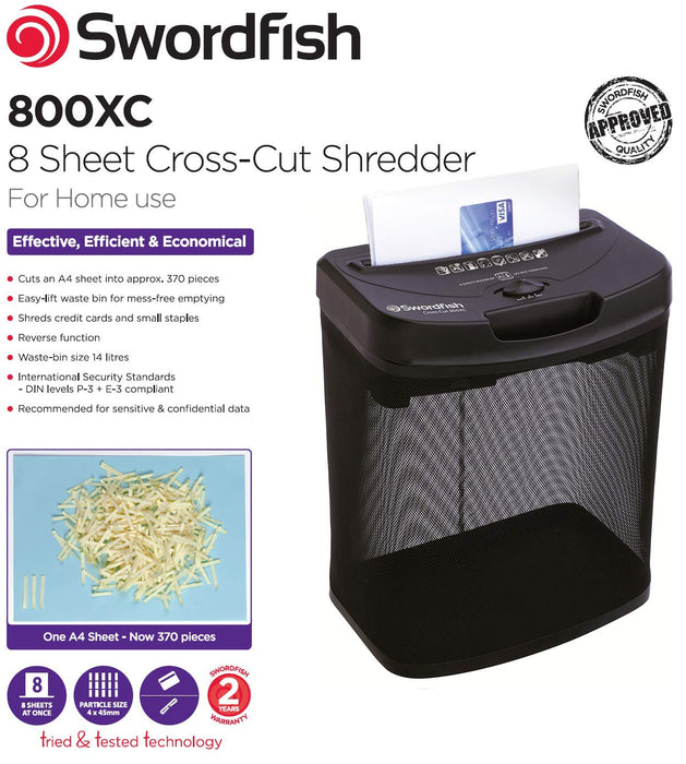 Best Value Swordfish 800XC 8 Sheet Cross Cut Paper/Document Shredder Black ref: 40230