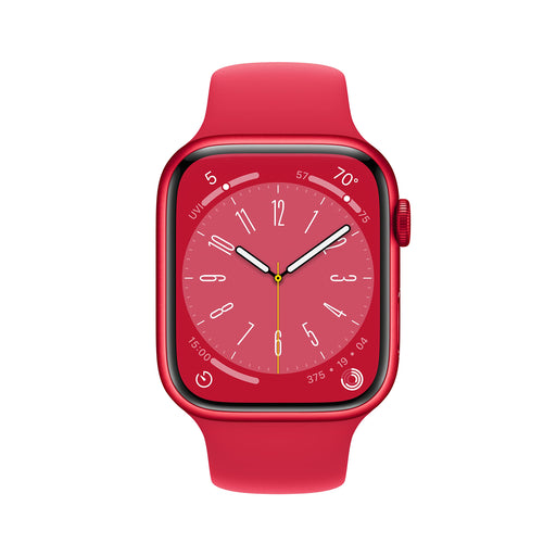 Apple Watch Series 8 (GPS + Cellular) - (PRODUCT) RED - 45 mm - red aluminium - smart watch with sport band - fluoroelastomer - red - band size: Regular - 32 GB - Wi-Fi, LTE, Bluetooth, UWB - 4G - 38.8 g