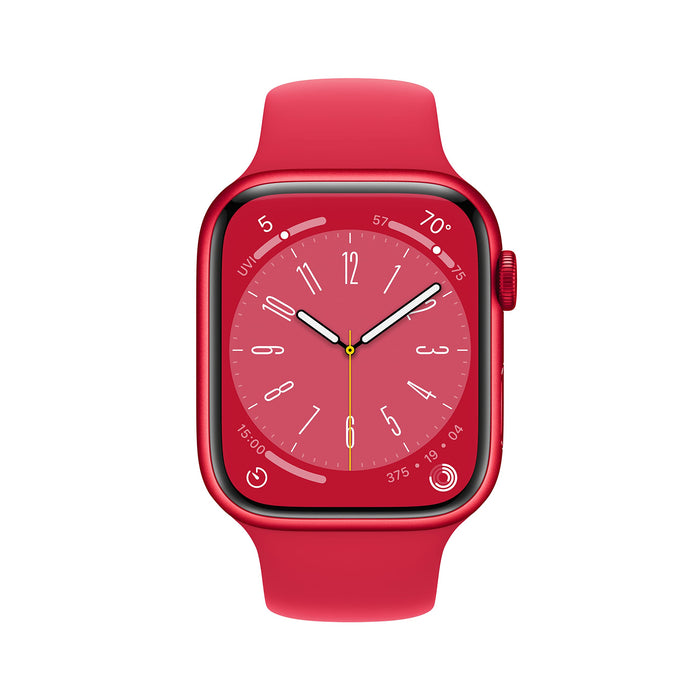 Apple Watch Series 8 (GPS + Cellular) - (PRODUCT) RED - 45 mm - red aluminium - smart watch with sport band - fluoroelastomer - red - band size: Regular - 32 GB - Wi-Fi, LTE, Bluetooth, UWB - 4G - 38.8 g