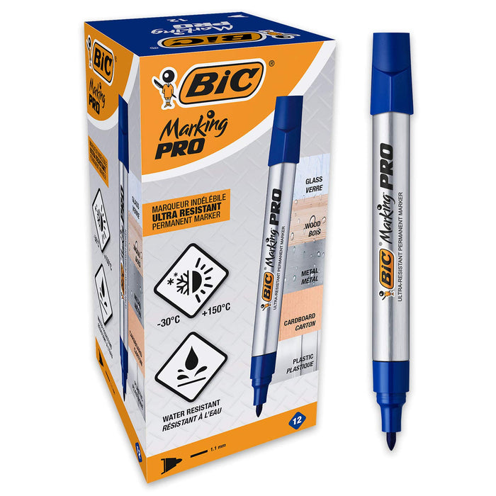 Best Value Bic Marking Pro - Box of 12 Blue Permanent Markers, Bullet Tip