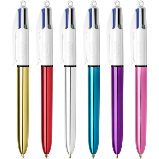 Best Value BIC 4 Colours Shine Ballpoint Pens Medium Point (1.0 mm) - Assorted Metallic Barrels, Box of 12