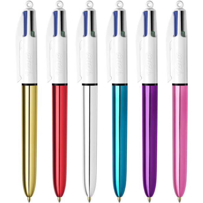 Best Value BIC 4 Colours Shine Ballpoint Pens Medium Point (1.0 mm) - Assorted Metallic Barrels, Box of 12