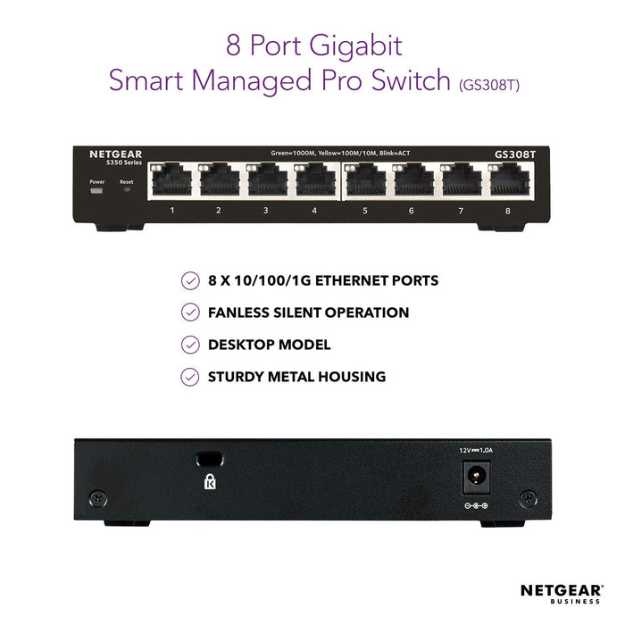 Best Value NETGEAR 8-Port Gigabit Ethernet Smart Managed Pro Switch (GS308T) - Desktop, Fanless Housing for Quiet Operation, S350 Series