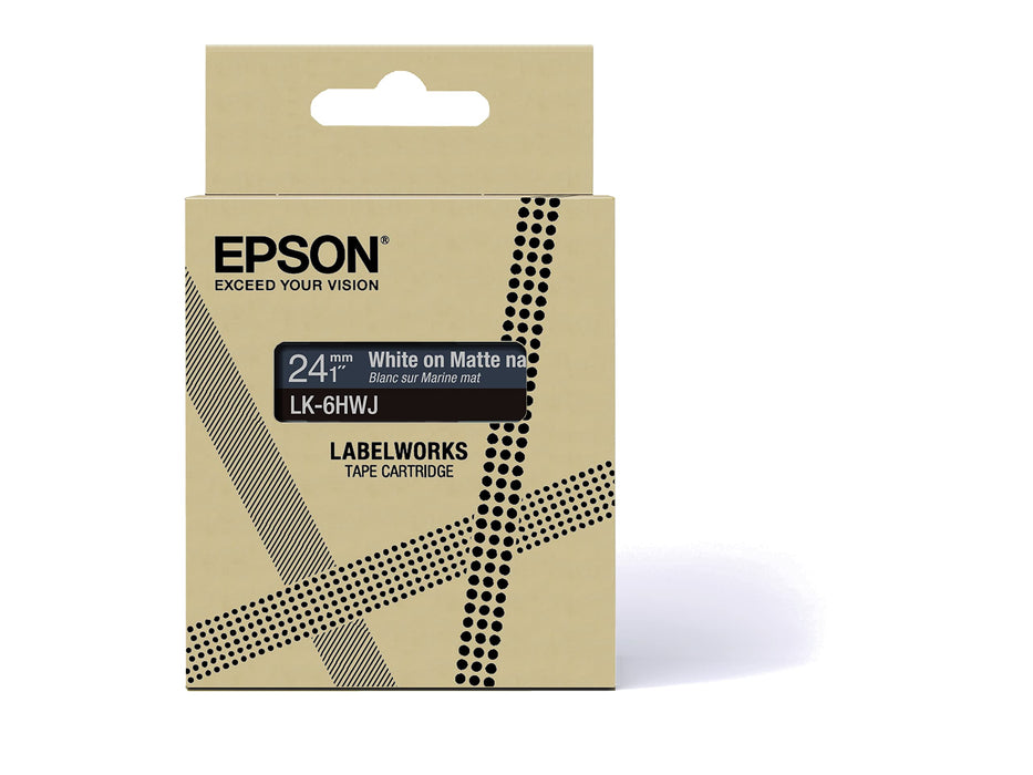 Epson  LK-6HWJ White  on Matte Navy Tape Cartridge 24mm - C53S672086