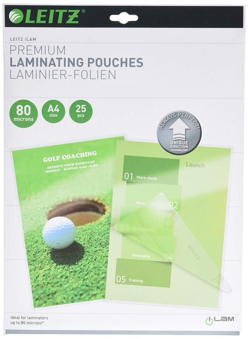 Best Value Leitz 74790000 Laminating Pouches Made of 80 Micron Thick Material (Transparent, Glossy, A4 and UDT) - Pack of 25