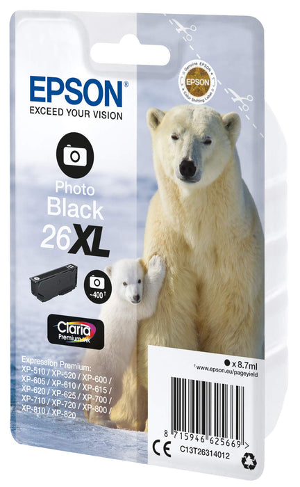 Best Value Epson Polar Bear 26 Ink Cartridge X-Large High Capacity, Photo Black, Genuine, Amazon Dash Replenishment Ready