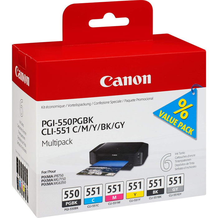 Best Value Canon Ink Cartridge for Pgi550Pgbk/Cli551 - Multicolour (Pack of 6)