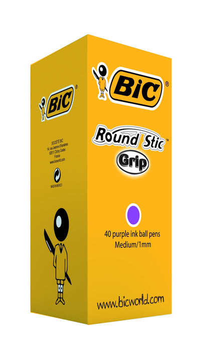 Best Value BIC Round Stic Grip Ballpoint Pens Purple 40 Box