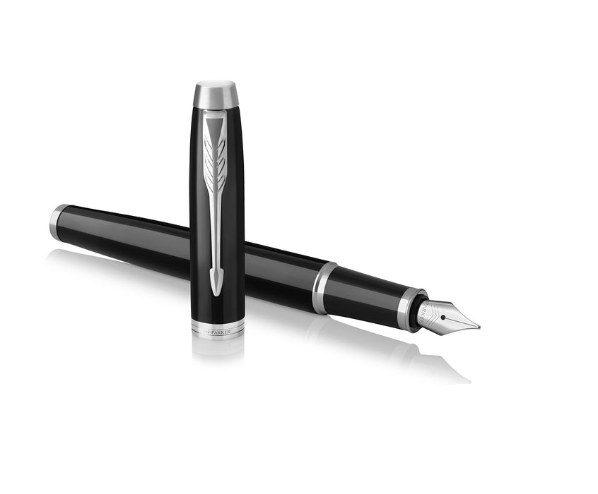 Best Value Parker IM Fountain Pen, Black Lacquer Chrome Trim, Medium Nib with Blue Ink Refill (1931651)