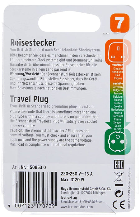 Travel Adapter GB-to-Europe Earthed