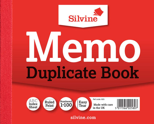 Best Value Silvine Duplicate Memo Book - Numbered 1-100 with index sheet (102 x 127mm) [Pack of 12]