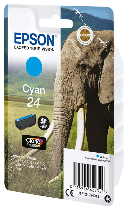 Best Value EPSON C13T24224012 Elephant Ink Cartridge for Expression Photo XP-960 Series, Cyan, Genuine, Amazon Dash Replenishment Ready