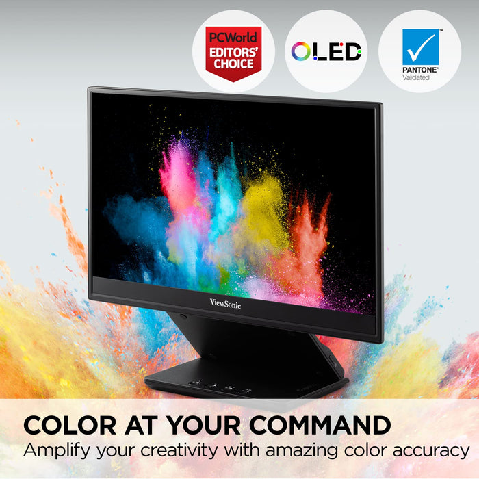 ViewSonic ColorPro VP16-OLED - OLED monitor - 16" (15.6" viewable) - portable - 1920 x 1080 Full HD (1080p) @ 60 Hz - 400 cd/m² - 100000:1 - 1 ms - Micro HDMI, 2xUSB-C - speakers