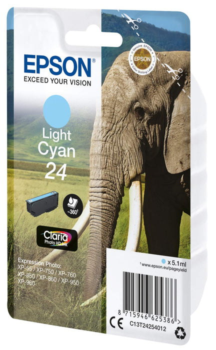 Best Value Epson C13T24254012 Claria Photo HD Ink Elephant 24 Series, Light Cyan, Genuine, Amazon Dash Replenishment Ready