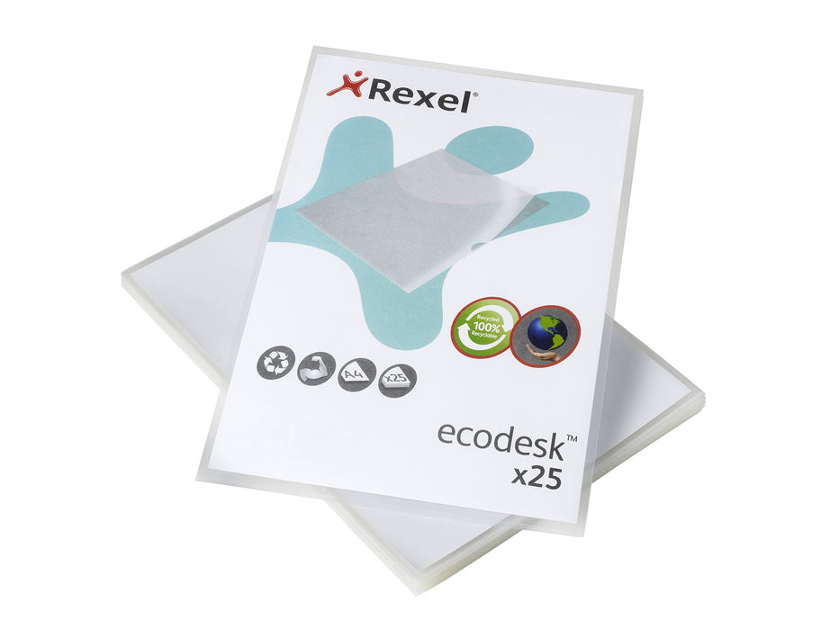 Best Value Rexel Ecodesk A4 Plastic Punched Pocket Wallets Top and Side Opening, Pack of 25