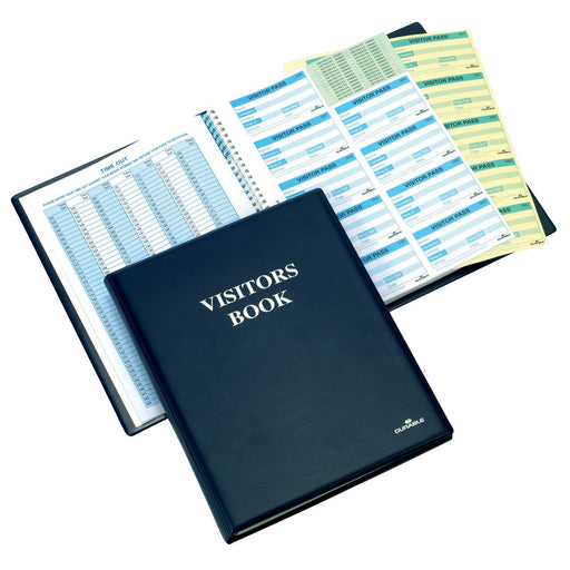 Best Value Durable 146500 Visitor Book 300, Leather Look Cover, 300 Perforated 90 x 60 mm Visitor Badge Inserts